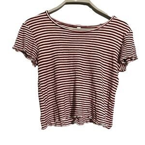 90’s y2k striped lettuce hem shirt